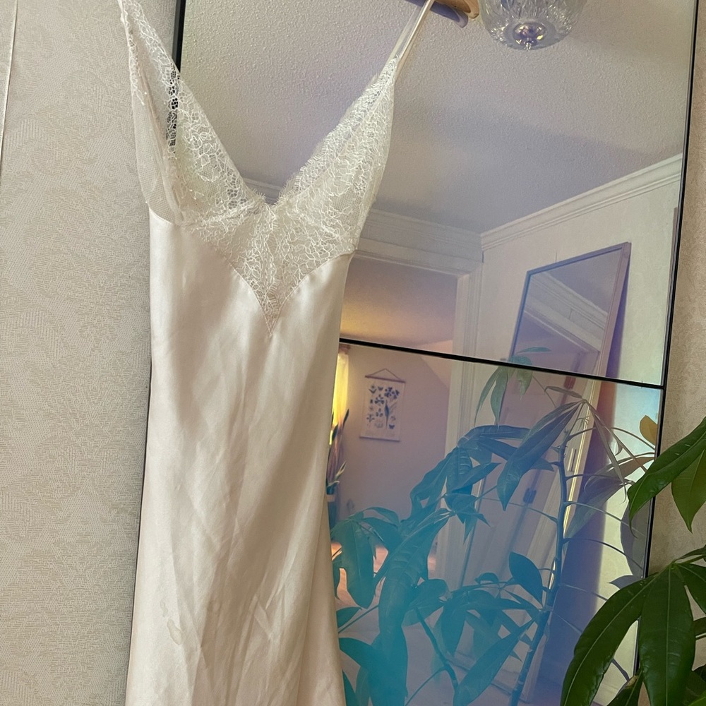 White Chantilly Satin Slip Babydoll Dress